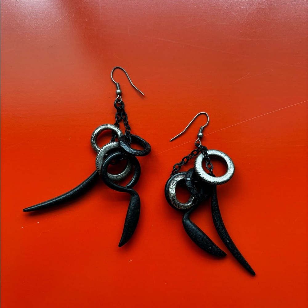 All Saints Black and Silver Mixed Hoop Dangle Earrings